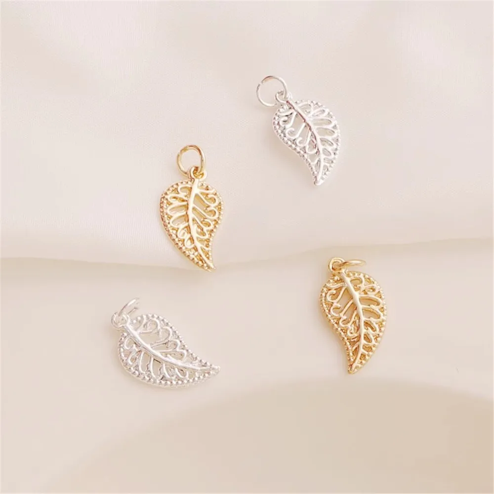 14K Gold-wrapped Hollow Earrings, Three-Dimensional Leaf Pendant, DIY Handmade Bracelet Jewelry