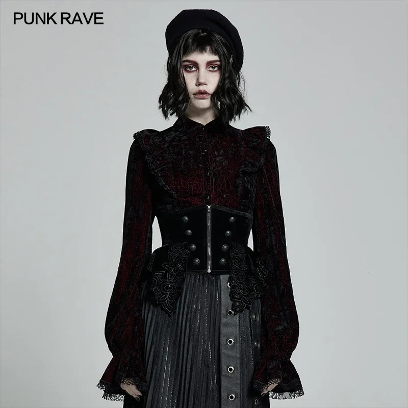 PUNK RAVE gotico delle donne splendido retrò decalcomanie velluto corsetto accessori femminili corpo sottile cintura nera