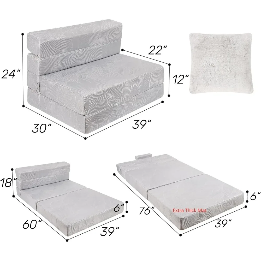 Materasso per divano pieghevole triplo, divano letto in memory foam ad alta densità con soffice cuscino, divano letto per ospiti futon, dimensioni doppie