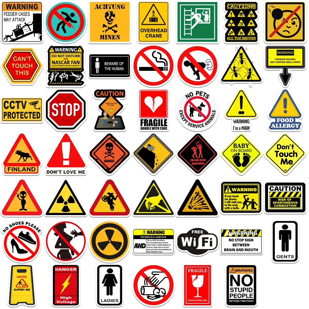 【セール中】10/50/100 個警告パターンサインステッカーパック DIY スケートボードオートバイスーツケース文具デカール装飾電話ノートパソコンのおもちゃ