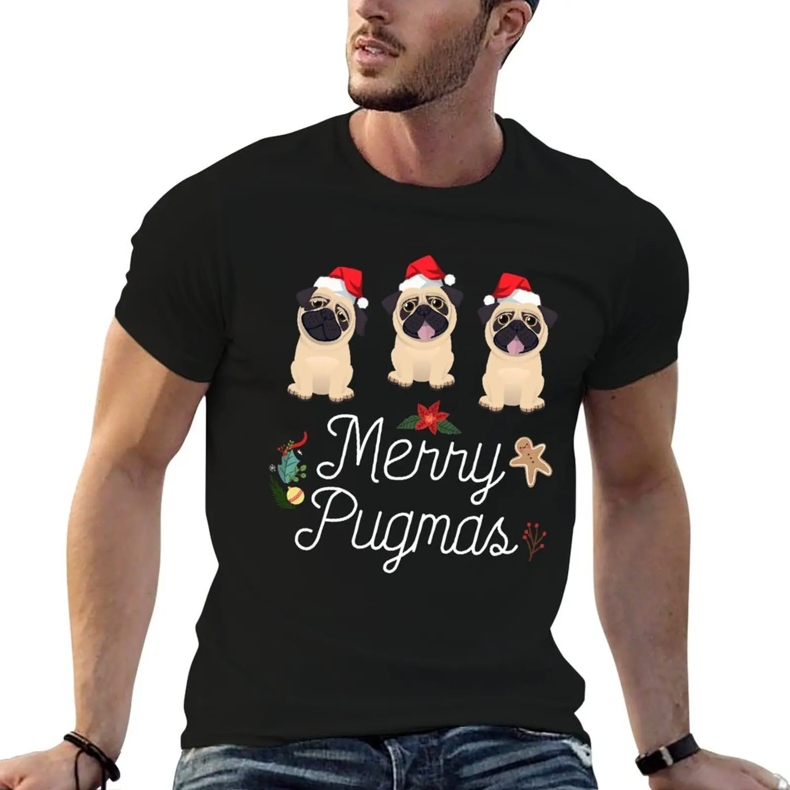 Christmas Pugs Merry Pugmas T-Shirt man t shirt designer t shirts for man pack cotton t shirts for man graphic vintage T-shirt