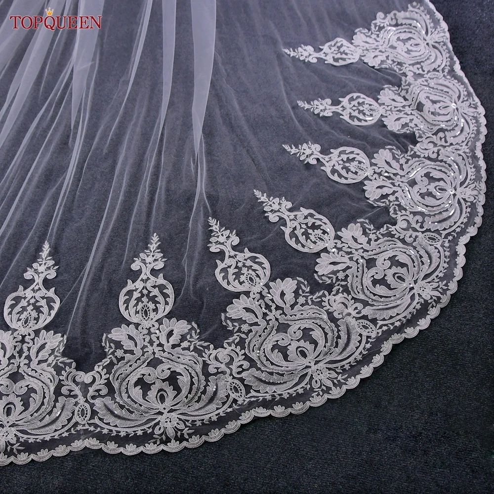 TOPQUEEN V161 5M Long Wedding Veil Lace Bridal Veil Cathedral length Bride veu with Comb Real Photos  Bride Headpiece Wedding