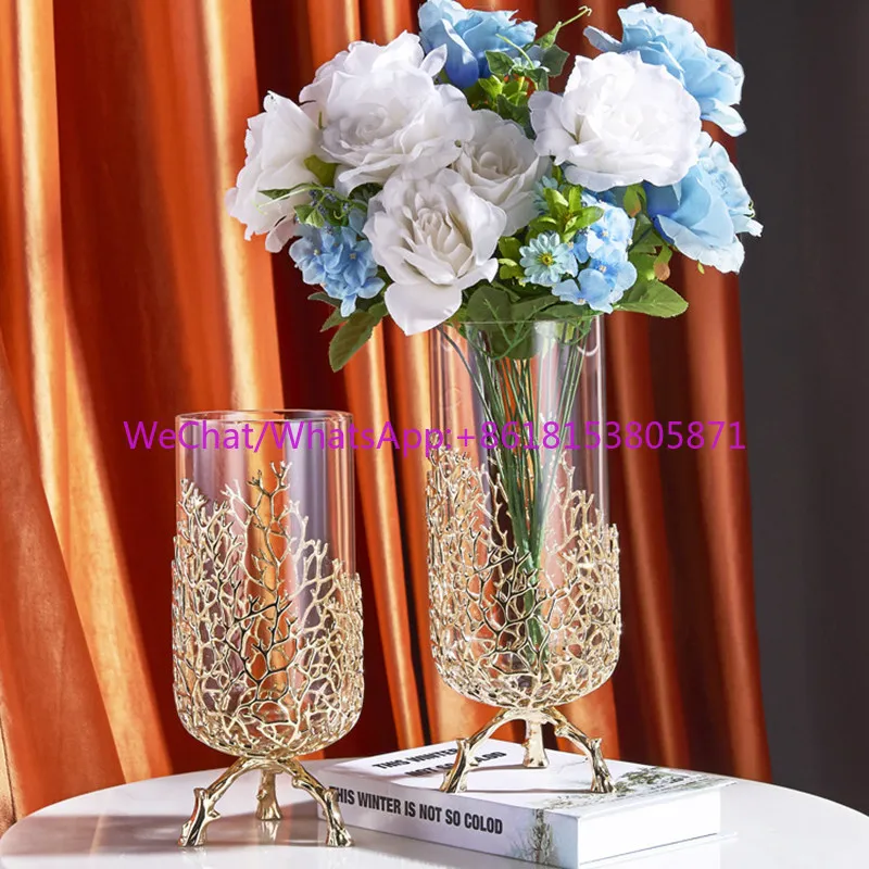 Metal vase ornament flower arrangement hollow home TV cabinet decoration free shipping