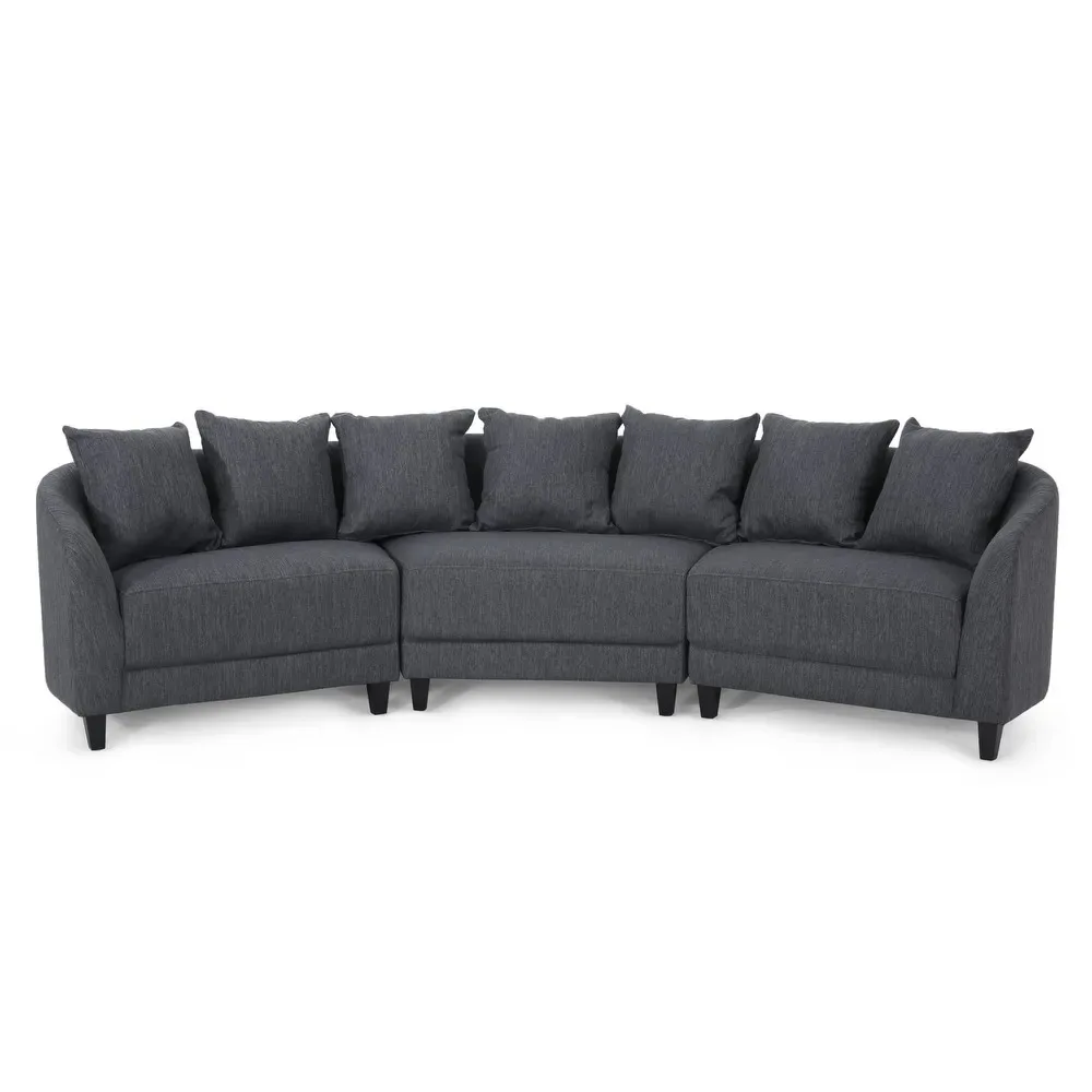 Curved sofa Modern three-seat sofa Fabric sofa with seven pillows grey