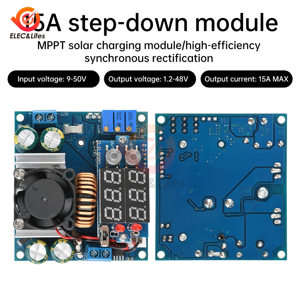 DC 9-50V a 1.2-48V 15A Modulo di riduzione della tensione regolabile MPPT solare Modulo di ricarica step-down CV CC Raddrizzamento sincrono