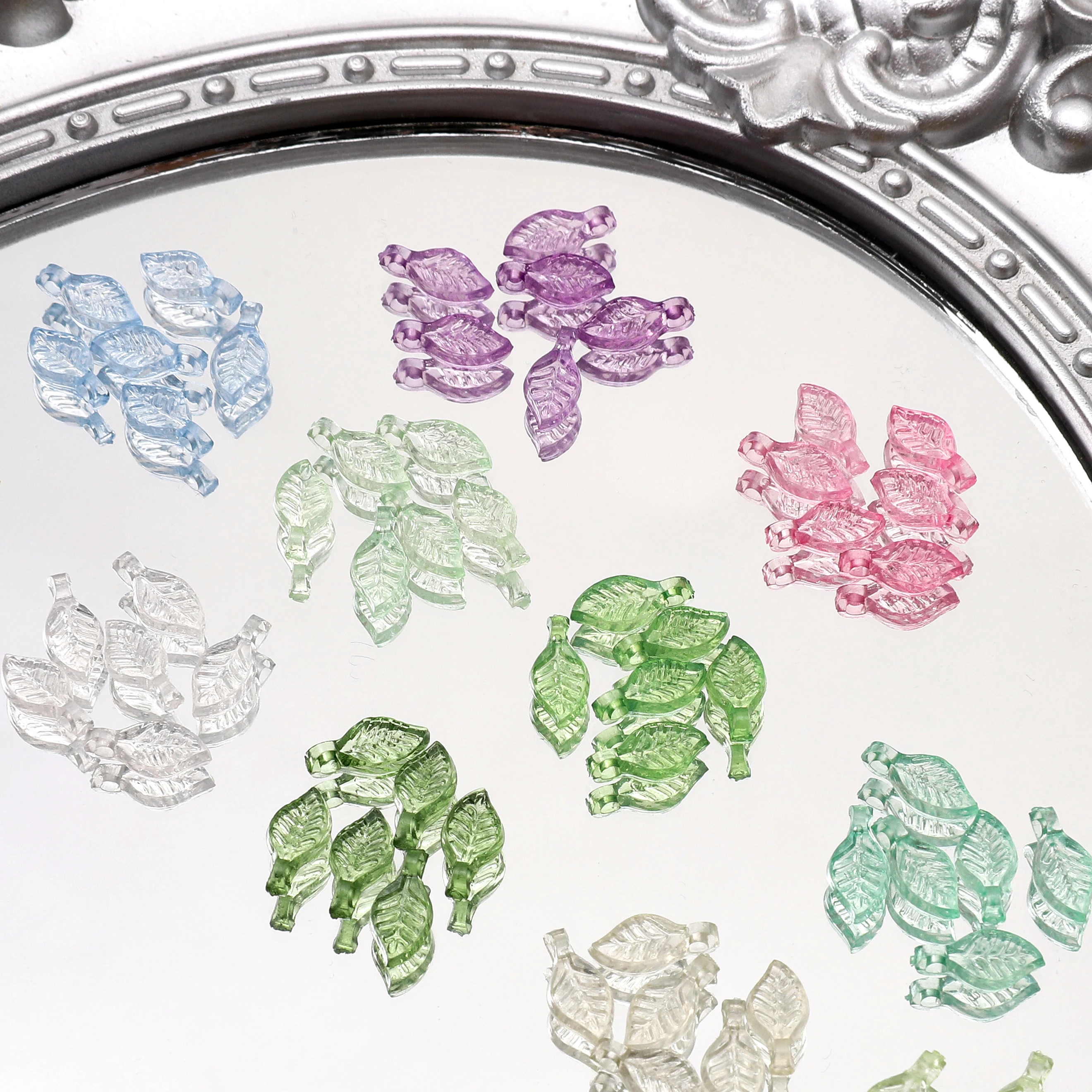 100Pcs Multicolor Acrylic Transparent Leaf Charms for DIY Bracelet Pendants Bag Ornament Phone Strap Jewelry Making Supplies