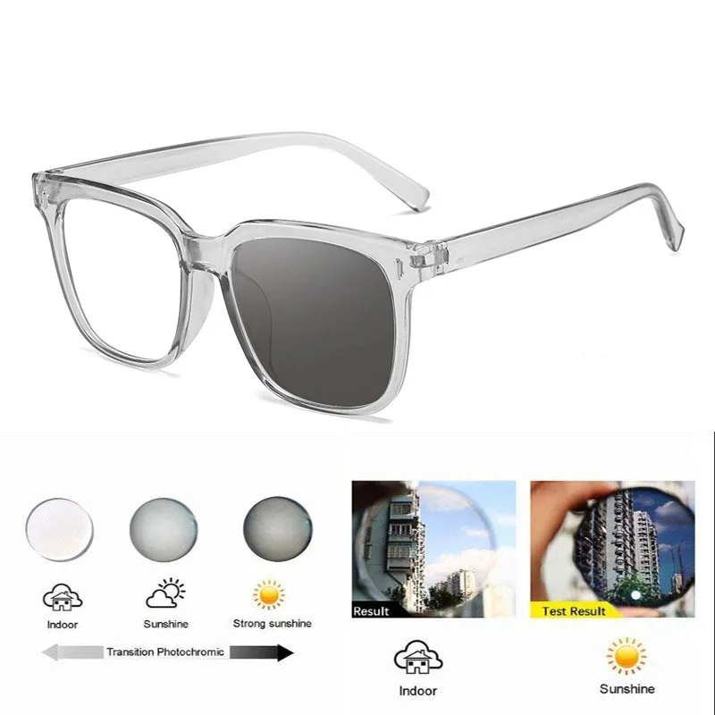 Klare Quadratische Photochrome Myopie Brille Männer Frauen Fertig Rezept Kurzsichtige Gläser Outdoor Verfärben Fahren Brillen – Detail 4