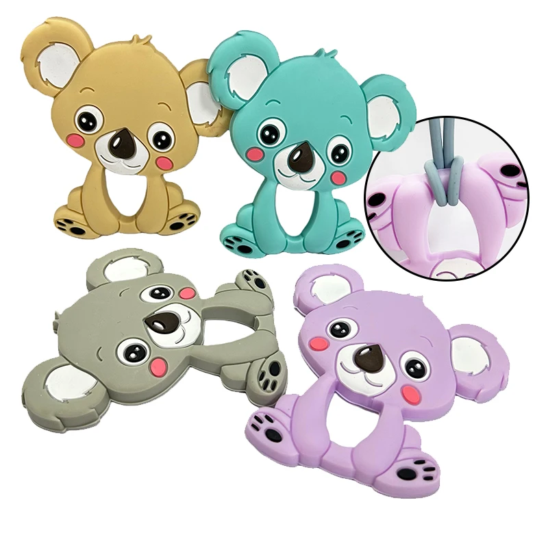 

Набор из 1 пищевого силиконового прорезывателя без бисфенола А, для самостоятельного изготовления детских прорезывателей-ожерелий, игрушек, с мультяшными персонажами: коала, енот, цепочка-держатель для соски