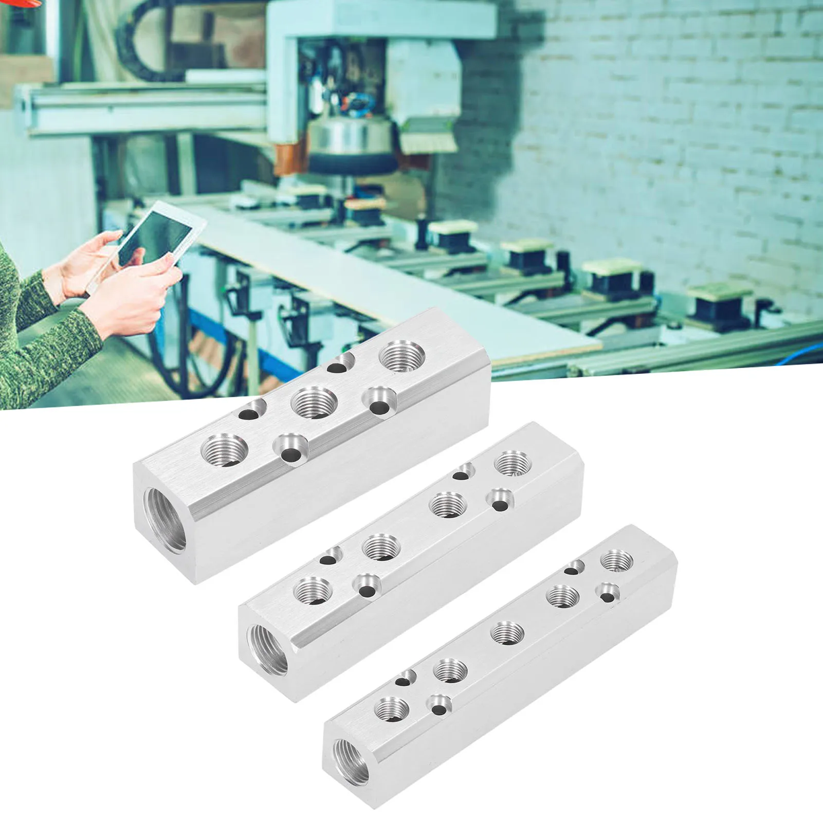 

Пневматический распределительный блок-коннектор G1/2 вход G1/4 выход 30x30мм, алюминиевый коллектор-разветвитель