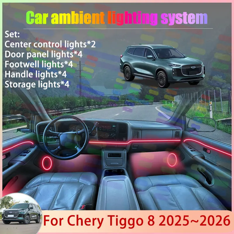 For Chery Tiggo 8 2025 2026 Fulwin T8L Lepas L8 2/24 in 1 Car Atmosphere Light Lamp RGB Shade Ensemble Streamer Atmosphere Set