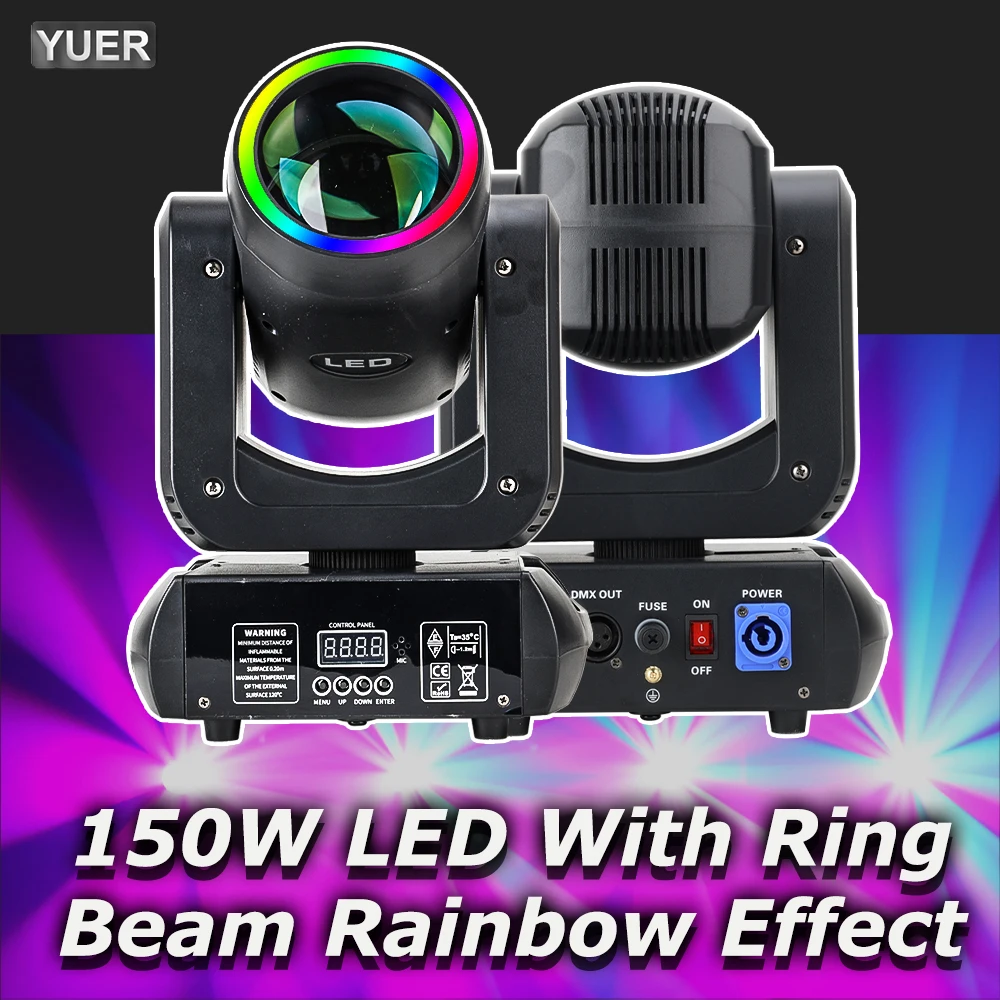 NUOVO Faro a Testa Mobile LED da 150W con Effetto Ring Beam Spot, 18 Prismi Rotanti, Effetto Arcobaleno, DMX per Discoteca, Feste, Club e Palcoscenici