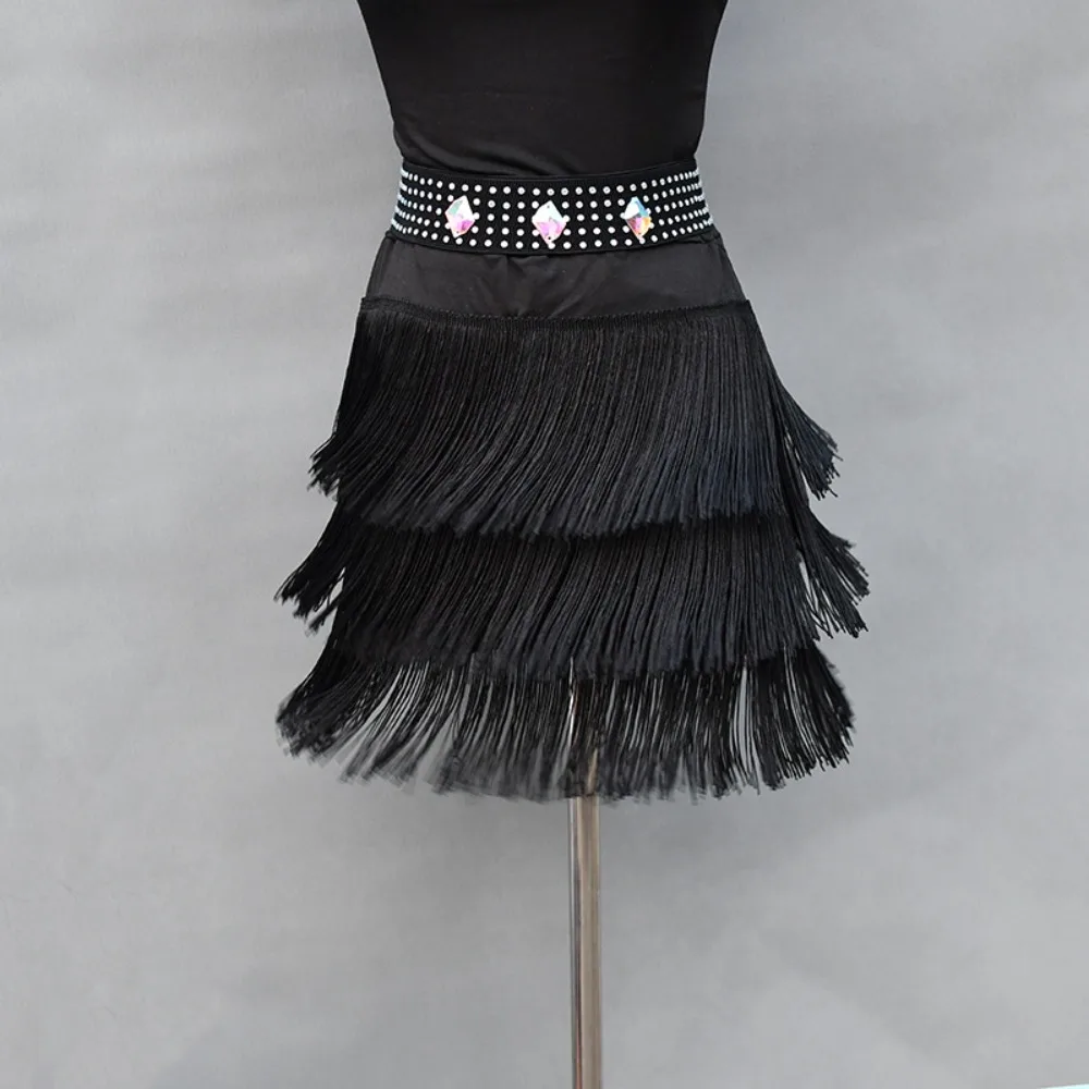 

Latin Dance Skirt Women Black Fringe Performance Training Skirt New Style Dancewear
