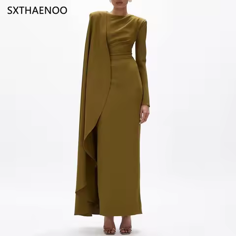 SXTHAENOO Temperament Maxi Dress for Women O Neck Spliced Shawl Long Sleeve High Waist Spliced Zip Evening Dress Female Autumn