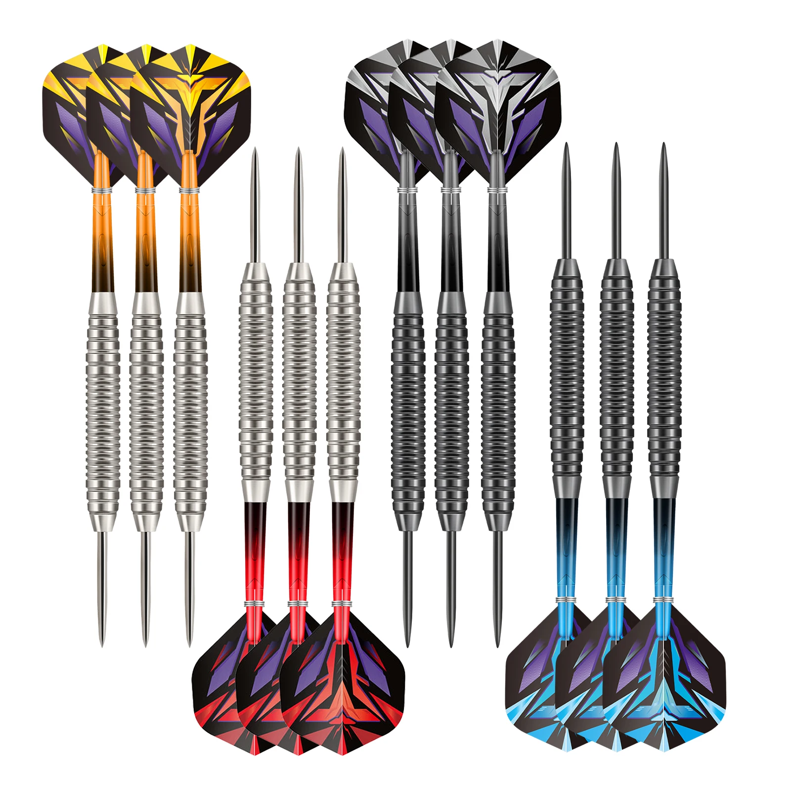 Huanqu 12-Piece 19g Professional Hard Dart Set, Iron Non-Slip Dart Shafts, Four-Color Darts, Suitable for Competitive Play among Multiple Players, Comes with a Portable Storage Box, Ideal for Dart Board Training, Home Entertainment, Bar Parties, Club Competitions, Indoor Games