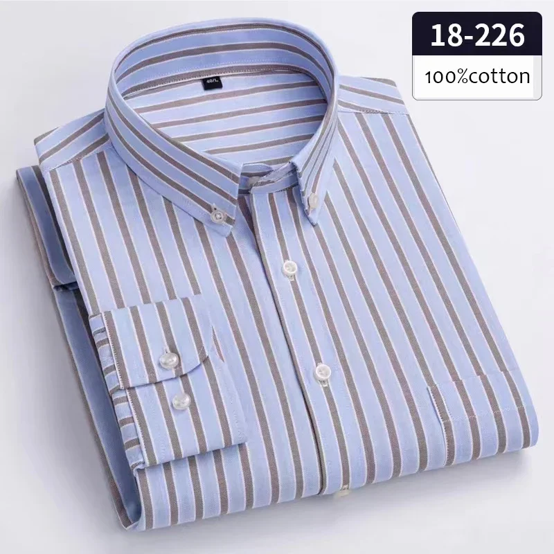 New in shirt Hight qulity 100%cotton long-sleeve shirts for men slim fit causal shirt soft striped plaid white office clothes