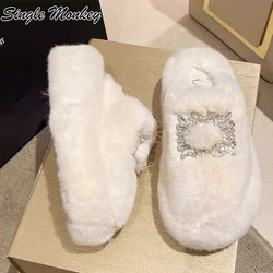 Slides Women Crystal Platform Flats Shoes Slippers Fur Warm Slingbacks Boots 2022 New Winter Causal Shoes Flip Flops Mujer Shoes