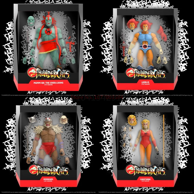 Figuras de acción originales SUPER7 “ThunderCats” Wave 6 (TCW6) de estilo retro de Lioncat, Lord Monk, Cheetah y Monchian