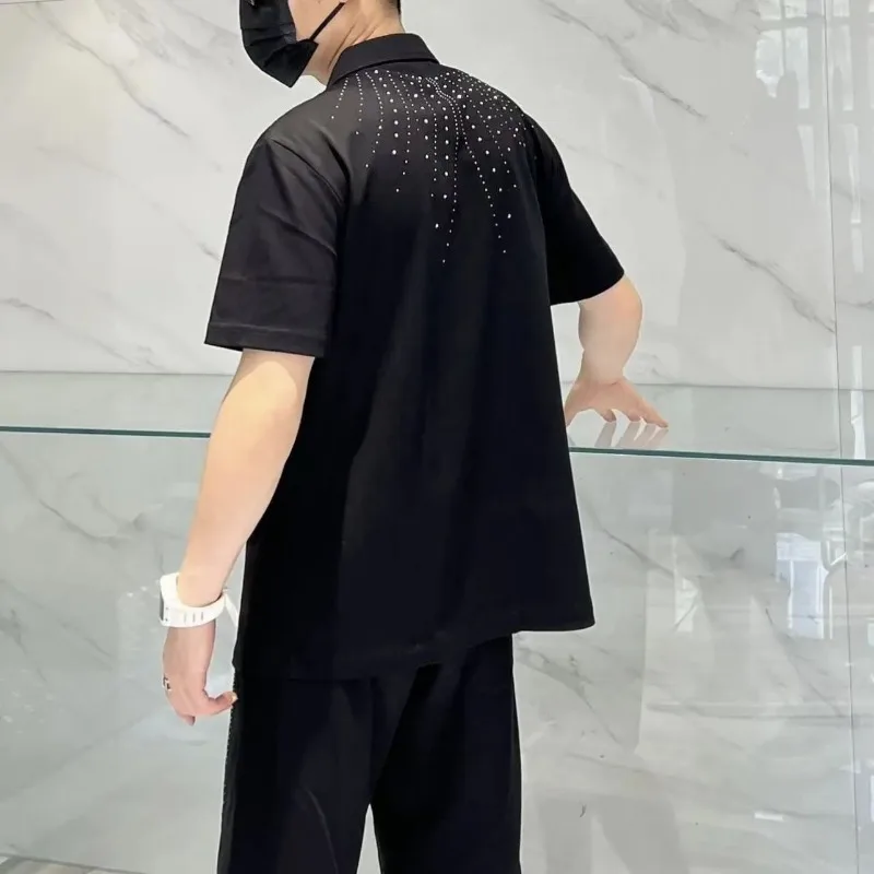 Men's Clothing Summer Fashion Brand Design Hot Drilling Short Sleeve suit high quality Suit Shorts Two-piece Set