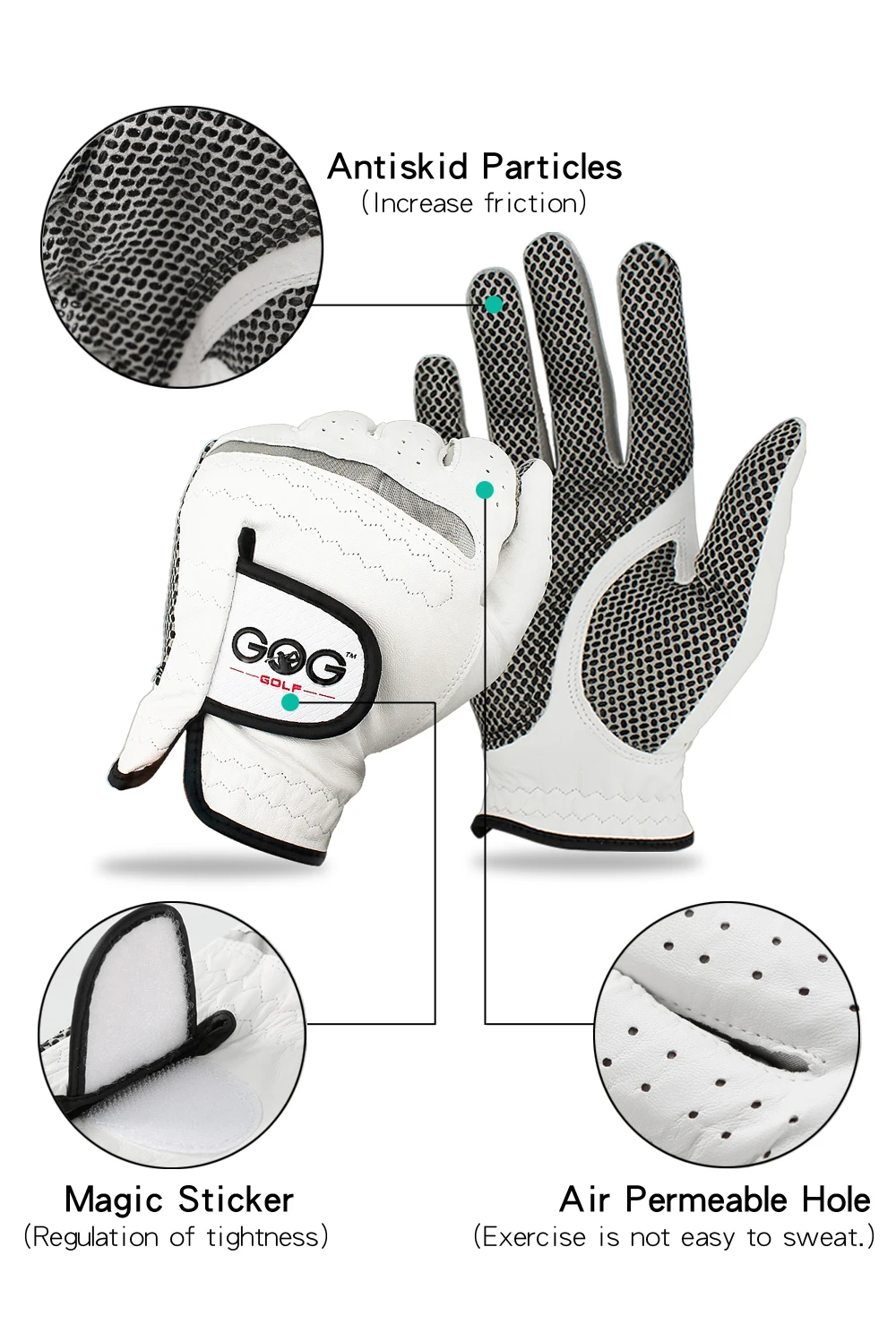 Packung 1 Stück Golfhandschuhe für Herren, linke/rechte Hand, weich, atmungsaktiv, reines Schaffell, echtes Leder mit rutschfestem Granulat, Herren-Golfhandschuh