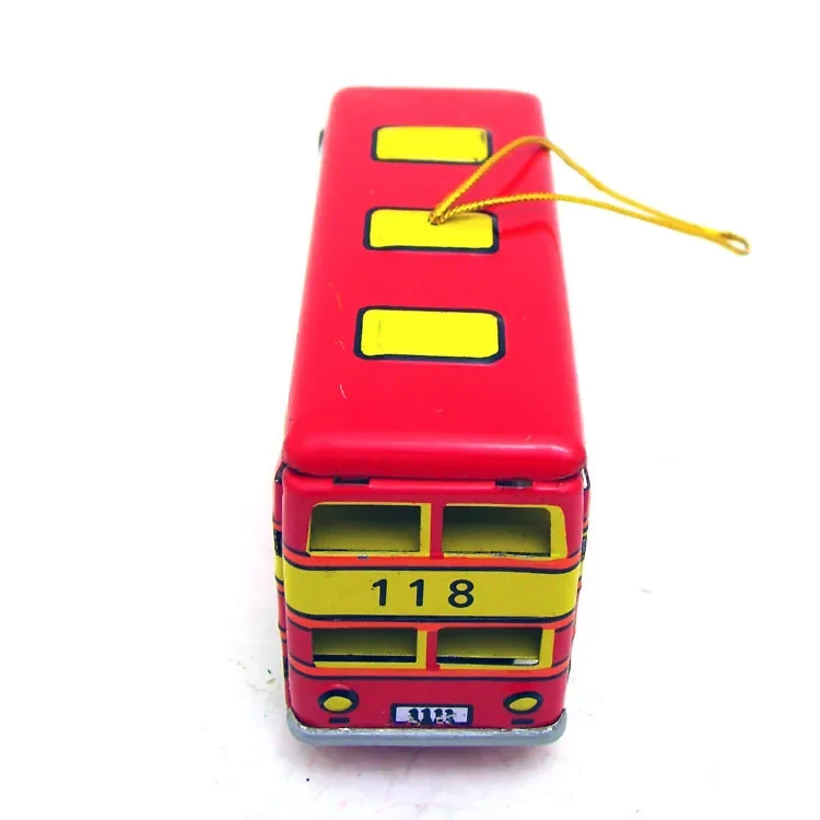 [Best]Adult Collection Retro Wind up toy Metal Tin double-decker bus Pendant Mechanical toy Clockwork toy figures model kid gift