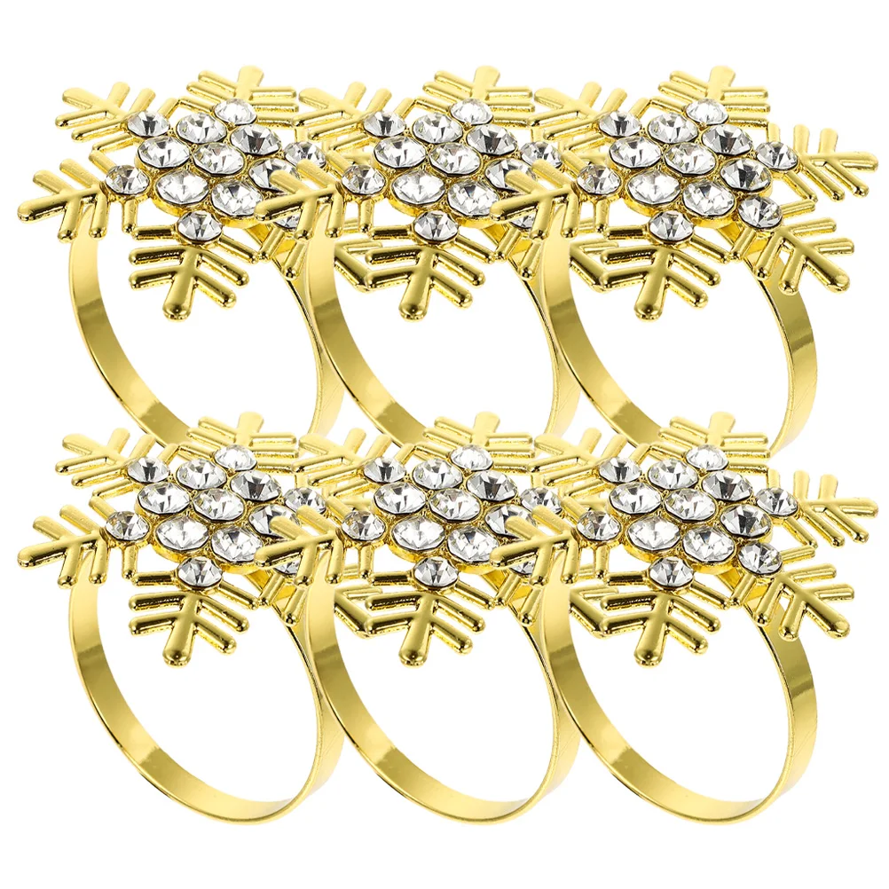 

6 Pcs Thanksgiving Snowflake Napkin Rings Shiny Metal Leaf Wedding Christmas Holder