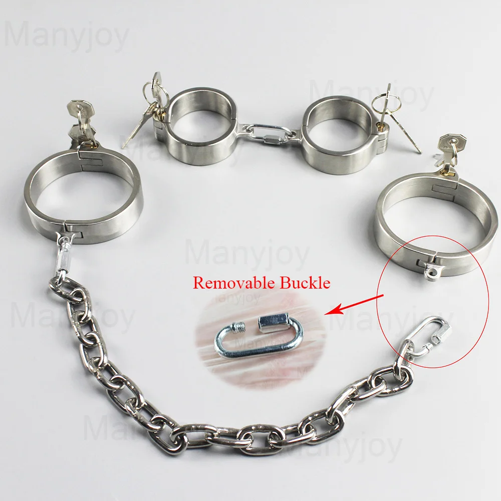 BDSM Stainless Steel Handcuffs Wrist Ankle Cuffs with Removable Chain Restraint Shackles Slave Sex Game Adult Roleplay Women Men