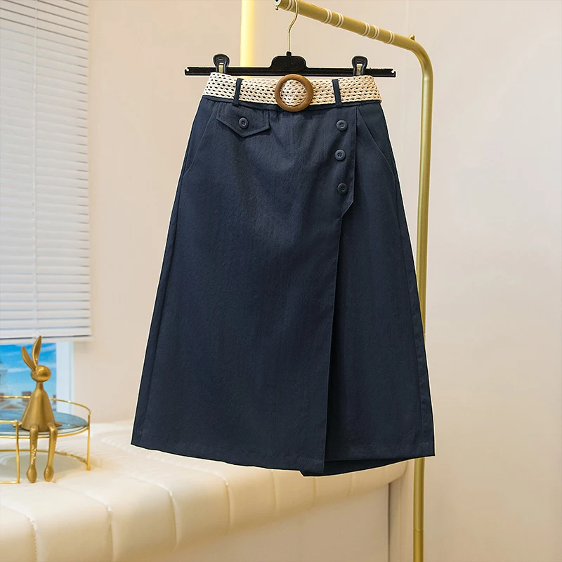 أوشحة أنيقة غير رسمية تقسمة فضفاضة التنانير النحيفة الكورية موضة مكتب سيدة ميدي فستان الصيف حجم كبير ملابس النساء