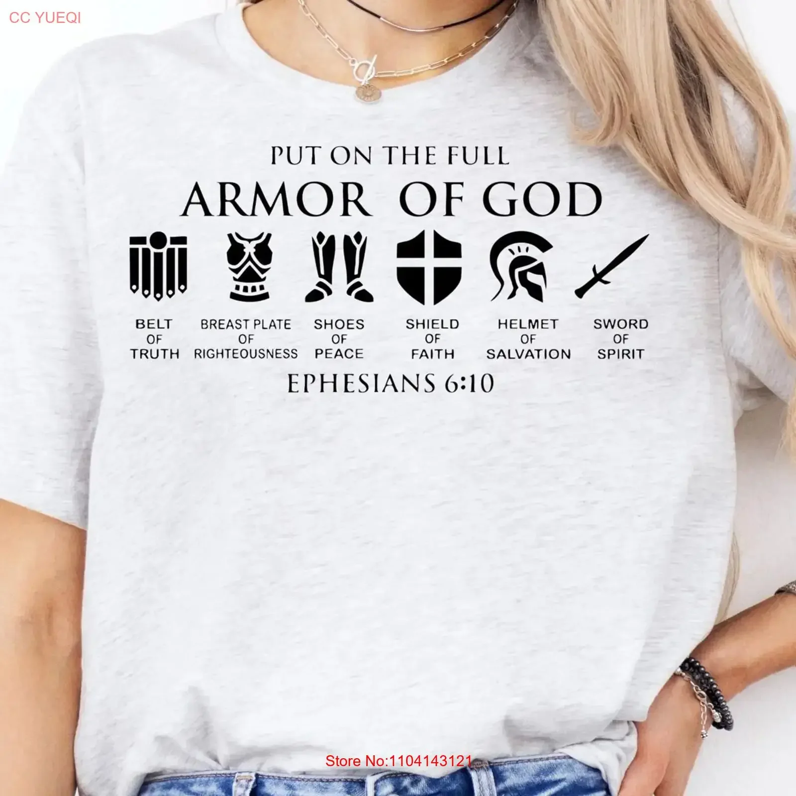 Put on The Full Armor of God T Shirt Ephesians Knight SweaT Religious Christian Shield vintage Washed graphic Stretched Casual