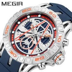 MEGIR 8110 Men Quartz Watch Luxury Creative Outdoors Calendar Chronograph Waterproof Analog Display Silicone Strap Male Watches