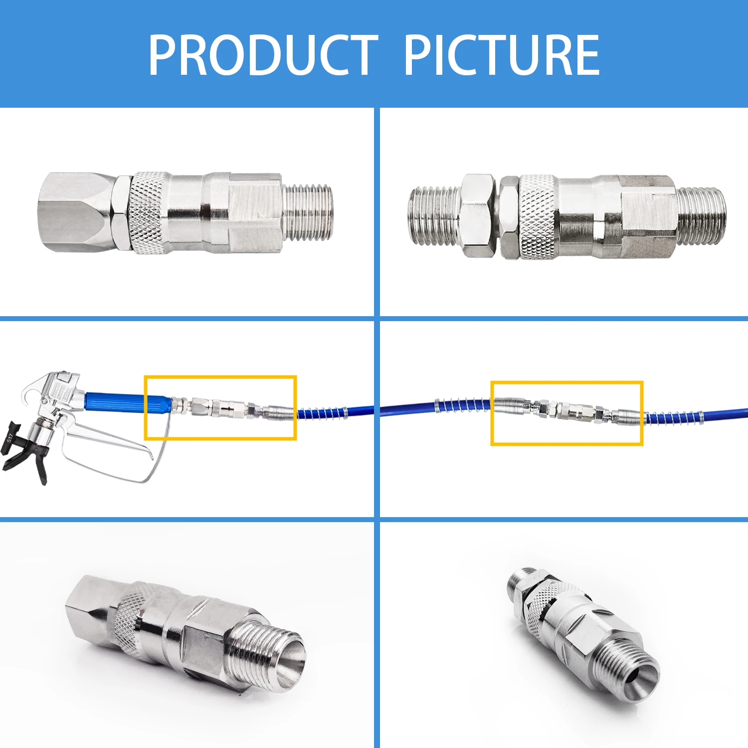 قطعتان من وصلة دوارة 360 درجة مقاس 1/4 بوصة لآلة طلاء الرش بدون هواء، مسدس رش عالي الضغط من الفولاذ المقاوم للصدأ مسدس رش دوار مشترك ومفصل دوار للخرطوم #6