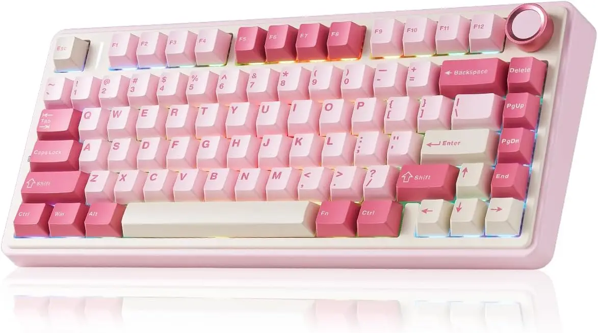 75% Wireless Gaming Keyboard Hot Swappable with Creamy Sound, Bluetooth/2.4GHz/USB-C, Custom RGB Mechanical for PC Gamer - Pink