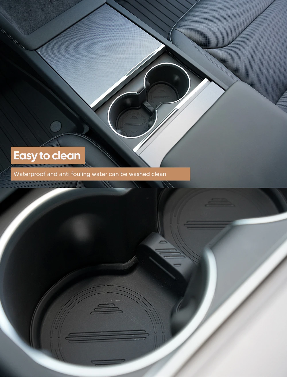 TESY Getränkehalter-Matte für Tesla Model YL Y Juniper Launch Model 3 Highland, rutschfeste, wasserdichte Untersetzer mit Schlitzen – Detail 5