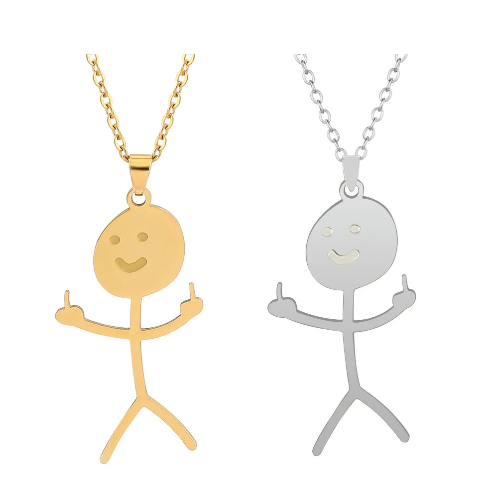 Fxck You Graffiti Middle Finger Akimbo Stickman Pendant Necklace Stainless Steel Hip Hop Jewelry Accessories Fun Gifts For Men