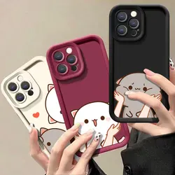 Cartoon Peach Goma Mochi Cat Phone Case For iPhone 15 14 13 12 11 Pro Max 8 7 Plus X SE XSMax Liquid Eye Ladder Shockproof Cover