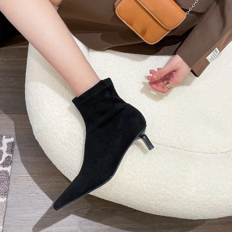 2024 New Women\'s Ankle Boots Fashion Slip-on Ladies Elegant Short Boots Stiletto Heel Chelsea Shoes