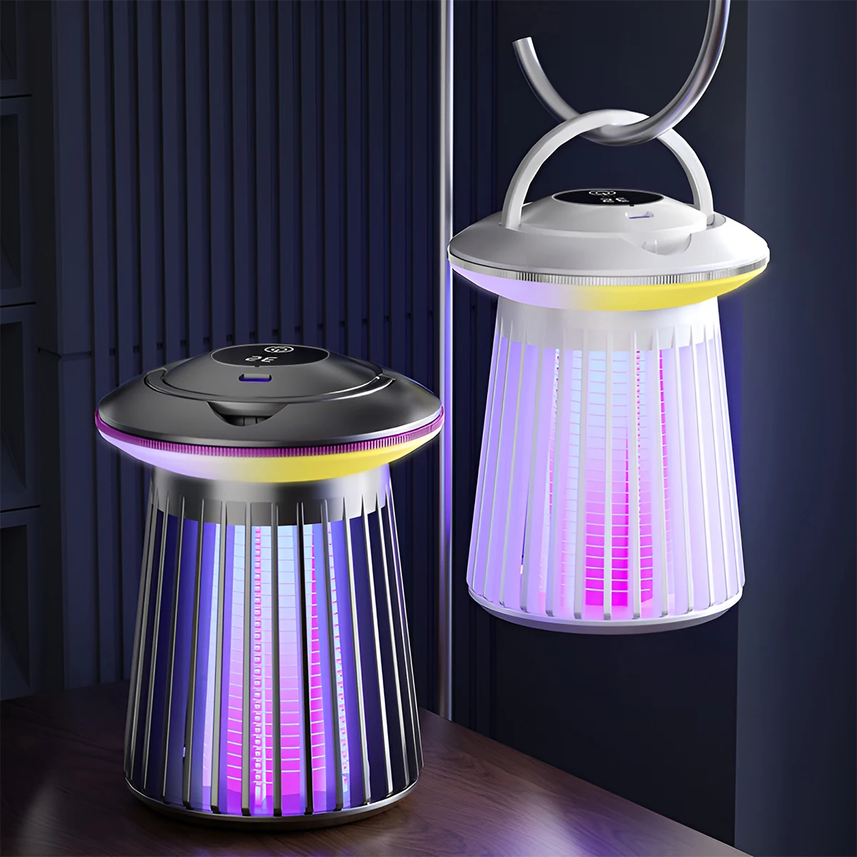 Mosquito Killer Lamp 2000mAh USB Rechargeable 3-Level Bug Light Ambiance Night Light 2-in-1 Hangable Desktop Zapper for Home image 3