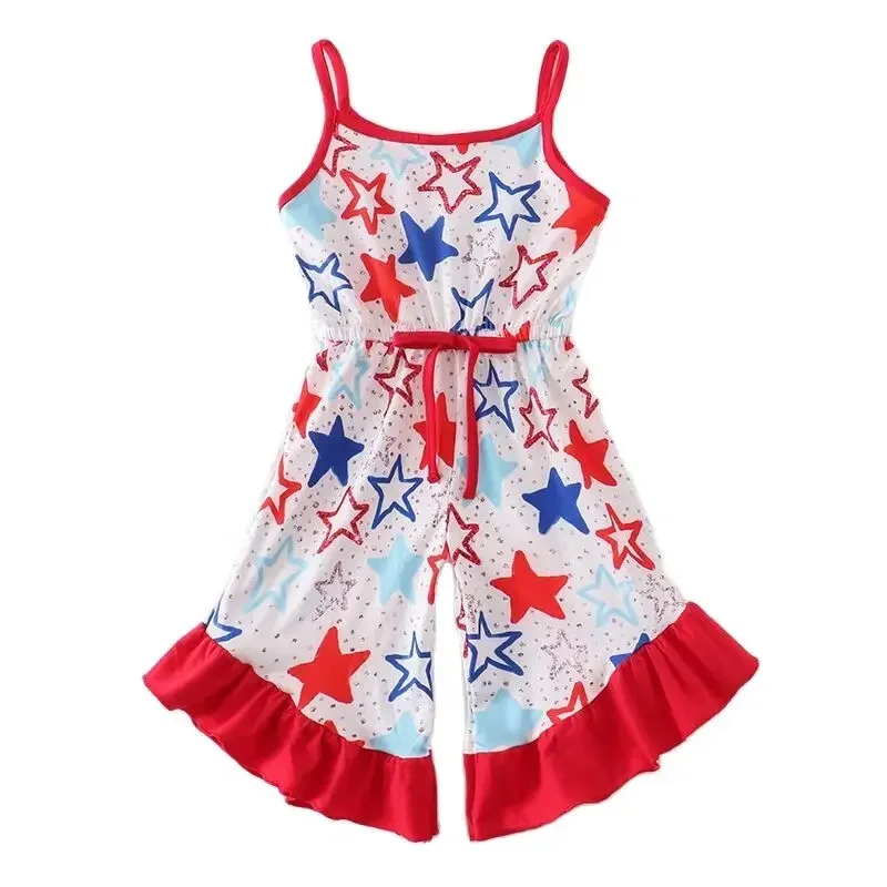 Best-selling boutique children's 4th of July summer Milk Silk baby Children's onesie Sleeveless pants clothing