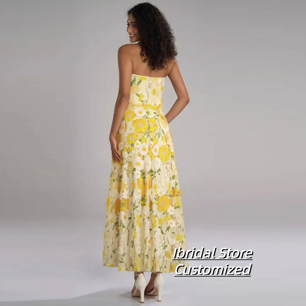 Aangepaste gele galajurk avondjurken vrouw elegante feestjurken bloemen stof speciale gelegenheid jurk