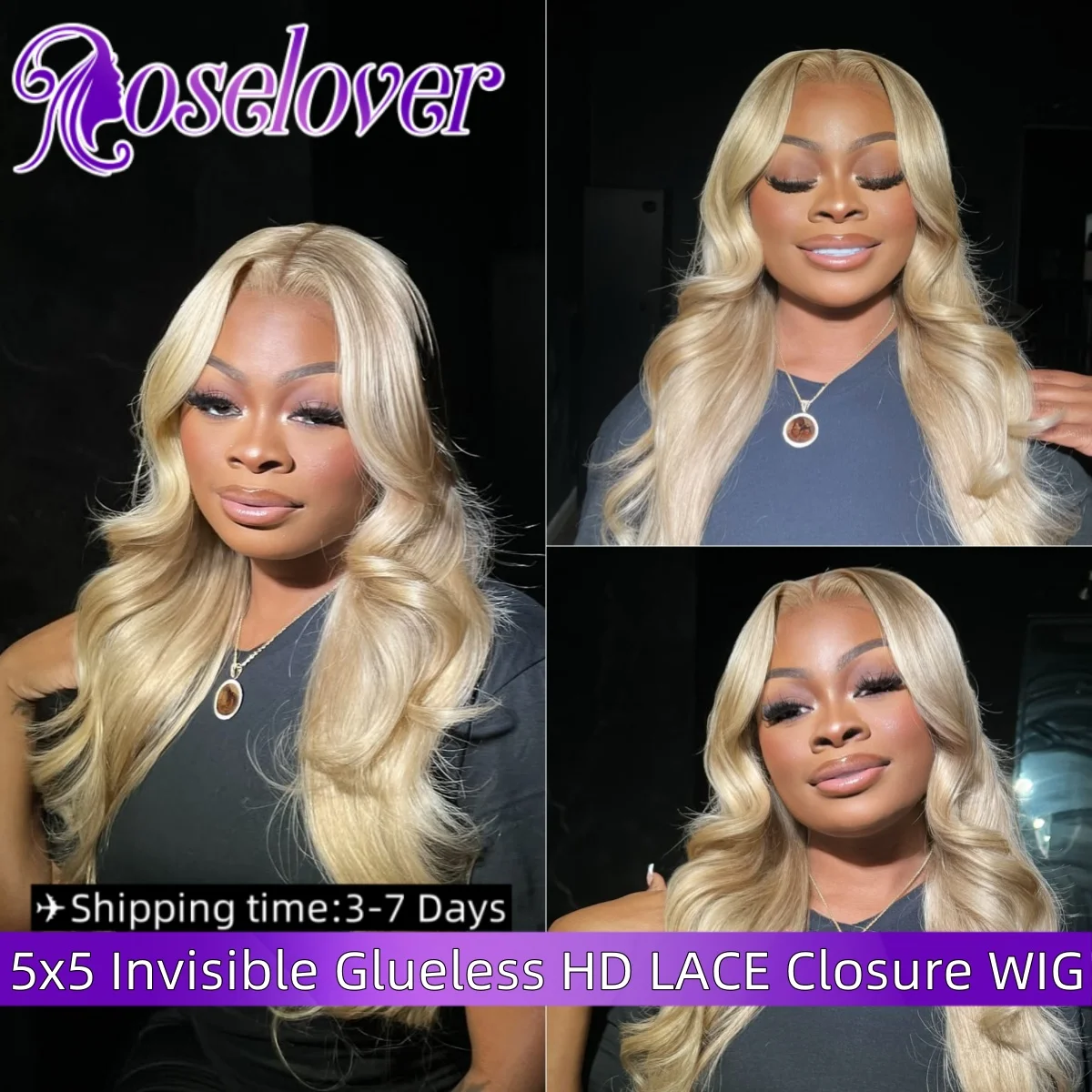 

ROSELOVER 613 Blonde 5X5 Invisible Real HD LACE Closure Wig Glueless Wig Human Hair Ready to Wear Body Wave 613 Human Hair Wig