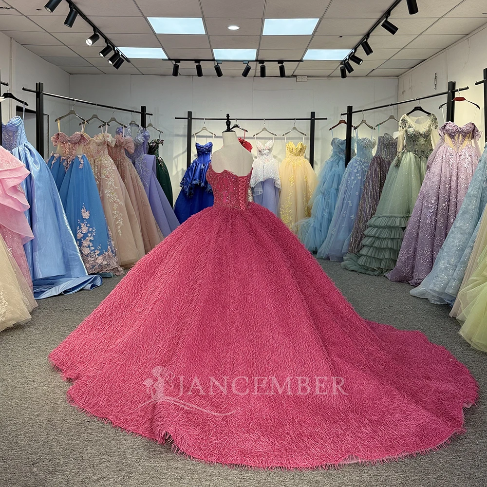 فساتين Quinceanera الوردية اللامعة 15 2025 مطرز تول Ruched ذيل الكرة ثوب الزفاف مخصص vestidos de 15 quinceañera