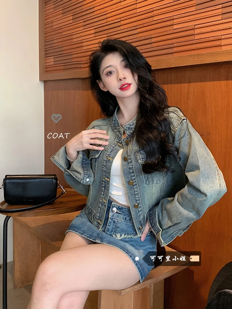 

Denim Coat Holes Womens Summer Canvas Airy Pocketed Openwork Drop-Shoulder Minimalist Lightweight Beachwear Sashes Jackets Femme