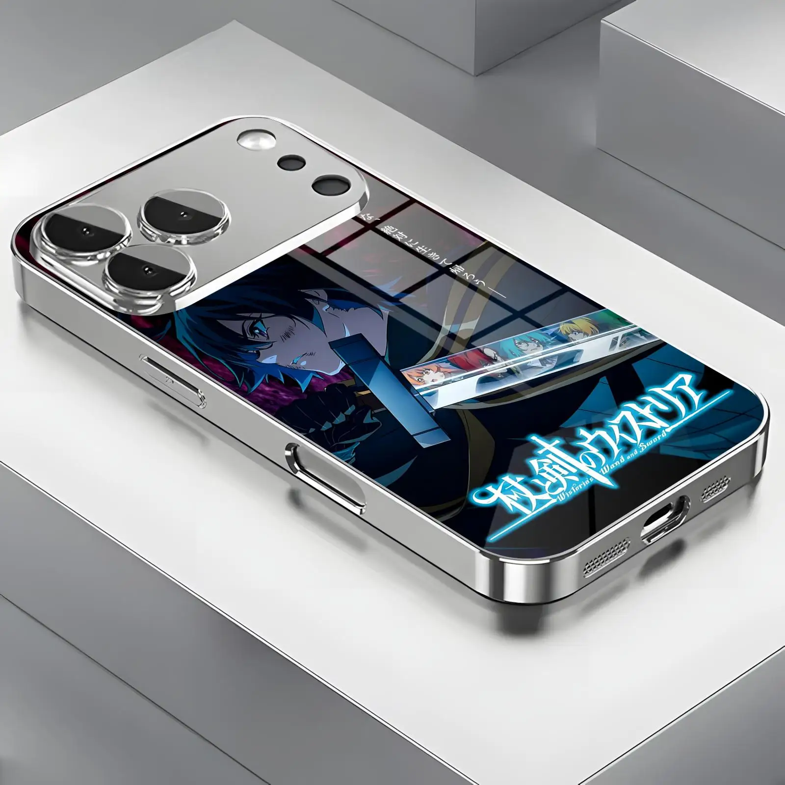 Funda para Teléfono con Diseño de Varita y Espada de Wistoria para iPhone 17, 16, 16e, 15, 14, 13, 12 Plus, Mini, Pro, Max, de Vidrio Electrochapado