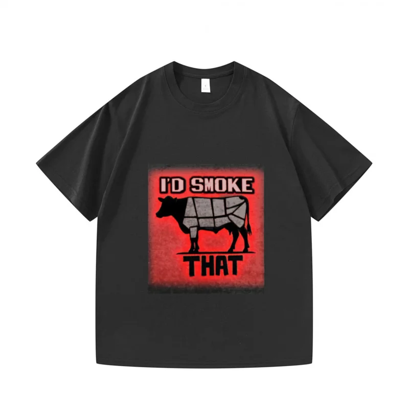 

Мужская футболка черная I'D SMOKE THAT с принтом коровьего мяса, повседневная повседневная одежда, подарок для барбекю, вечеринки, фестиваля