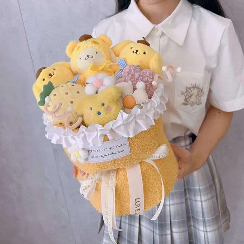 PomPomPurin Anime Kawaii Sanrio Ins moda cumpleaños muñeca encantadora regalos de flores para niñas lindos ramos regalos creativos para niños