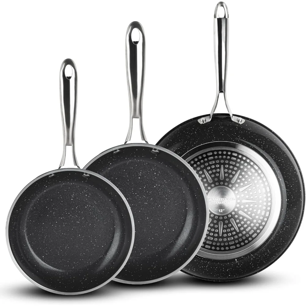 

Набор из 3 сковородок с керамическим покрытием: 8, 10 и 12 нетоксичных сковородок с антипригарным покрытием для приготовления пищи