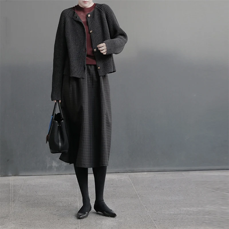 

Retro ey Knitted Cardigan Long Sve Pure Cotton Women's Sweater Button Closure Regular Length Winter Faion Ladies' Knit...