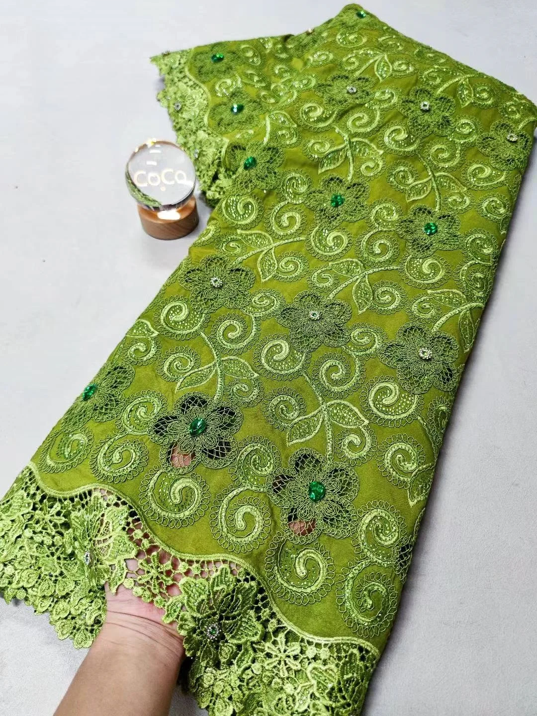 

High-Quality Africa Nigerian Sequins Cotton Embroidery Lace Fabric Tulle 5 Yards for Wedding Party Dresses Chiffon XL110 2025