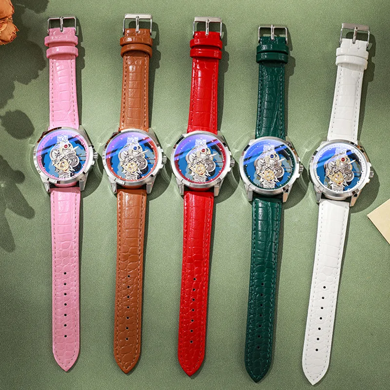 Orologio al quarzo da donna di vendita calda Orologio da polso da donna impermeabile con design scheletro cavo luminoso Cintura in pelle Reloj De Mujer