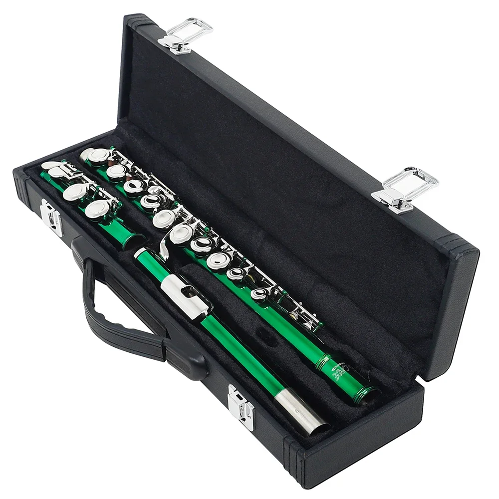 SLADE Green Flute 16-Hole C Key Flute | درجة أداء الحفلات الموسيقية Cupronickel | مجموعة كاملة مع حافظة/مفك براغي/قماش تنظيف