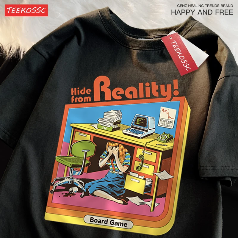 تي شيرت مطبوع للرجال والنساء من ألعاب الواقع ، تي شيرت قطني فضفاض ، كبير الحجم ، ناعم ، كاجوال ، عصري ، زوجين ، صيفي